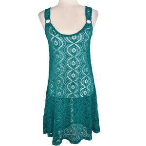 Wave Zone EUC crochet swim coverup beach summer dress Medium Teal green blue